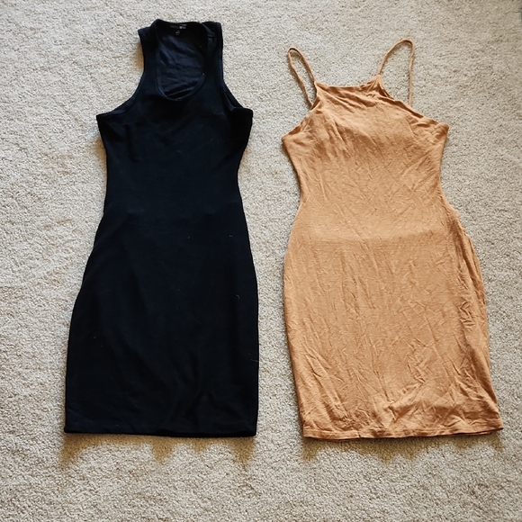 Fashion Nova Dress Bundle - 1 Black and 1Tan Backless Mini Dresses Sz M Party - Picture 1 of 16